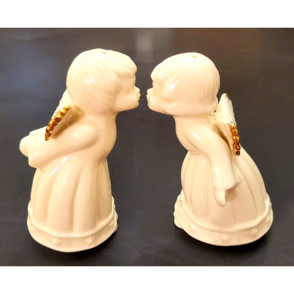 KISSING ANGELS Salt Pepper Shaker Set Formalities Baum Bros Ivory Gold Trim 4"